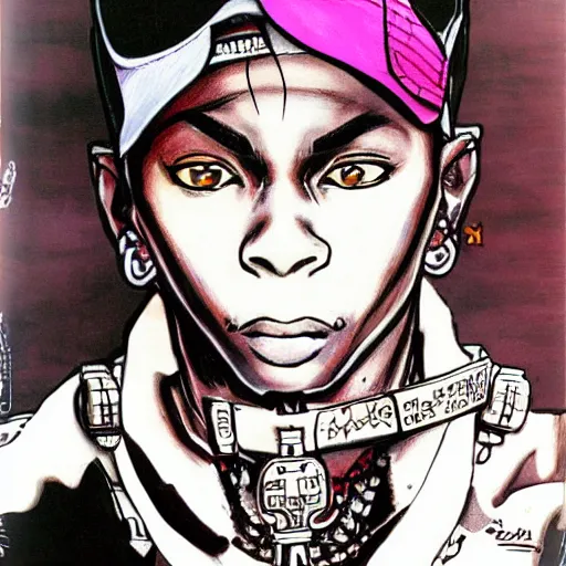 Prompt: soulja boy drawn in the style of yoshitaka amano