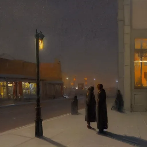 Image similar to a some people waiting in a lone bus stop in quiet dark city night, high quality, high resolution,detailed, by Jeremy Lipking evocative