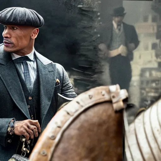 Image similar to Dwayne Johnson in Peaky Blinders very detail 4K quality super realistic