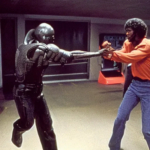 Prompt: John Shaft in hand-to-hand combat with a xenomorph