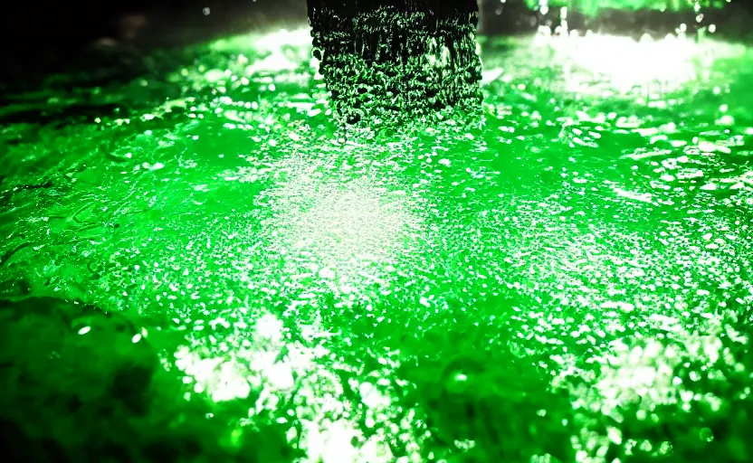 Image similar to beautiful green liquid, green oozing pool pit, cinematic lighting, various refining methods, micro macro autofocus, ultra definition, award winning photo