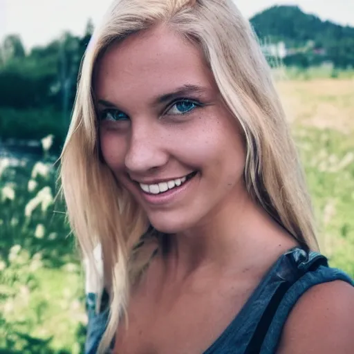 Image similar to a beautiful blonde girl on midsummers eve in Sweden