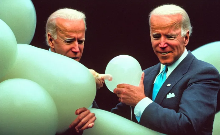 Image similar to joe biden inflating like a balloon, romance novel cover, in 1 9 9 5, y 2 k cybercore, low - light photography, still from a ridley scott movie