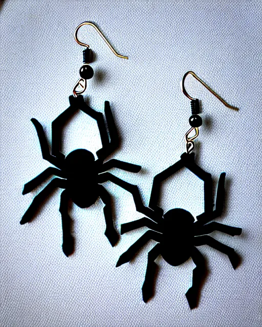 Image similar to spooky cartoon spider, 2 d lasercut earrings, in the style of tim burton