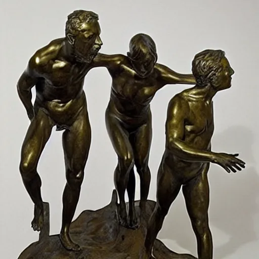 Image similar to sculpture, the conversation. surrealist, bronze statues, auguste rodin