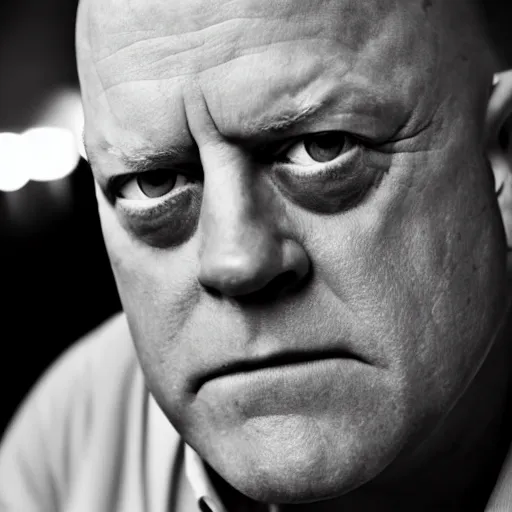 Image similar to hank schrader staring at camera, close - up 4 k horror black and white photography midnight urban