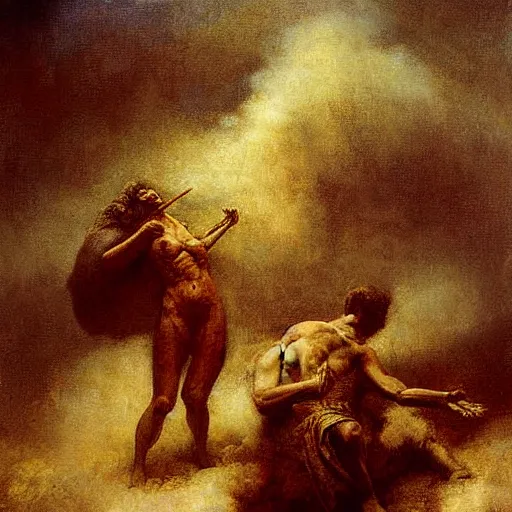 Image similar to oil painting of a battle between heaven and hell photograph by odd nerdrum