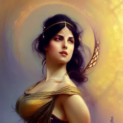 Prompt: beautiful portrait of mata hari, natural beauty expressive pose, fantasy, intricate, elegant, highly detailed, digital painting, artstation, concept art, smooth, sharp focus, illustration, art by artgerm and greg rutkowski and alphonse mucha