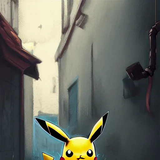 Image similar to pikachu mugging people in a back alley, art by greg rutkowski, intricate, elegant, highly detailed, smooth, sharp focus, artstation