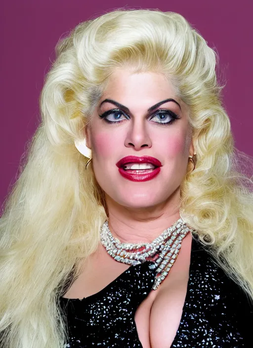 Image similar to DSLR photo portrait still of 54 year old age 54 Anna Nicole Smith at age 54!!!, 85mm f1.8