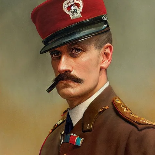 Prompt: a detailed photorealistic portrait painting of a 1 9 1 7 worried - looking british officer from the arab bureau, ultra realistic, intricate details, atmospheric, dark, brooding, highly detailed, by clyde caldwell