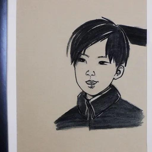 Prompt: chinese boy with short hair, black ink drawing