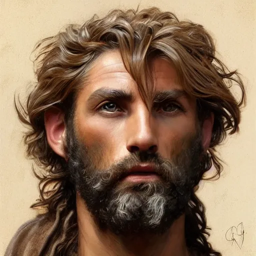 Prompt: portrait of a rugged greek god with the head of a wirehaired dachshung, salt and pepper hair, soft hair, d & d, muscular, fantasy, intricate, elegant, highly detailed, digital painting, artstation, concept art, smooth, sharp focus, illustration, art by artgerm and greg rutkowski and alphonse mucha