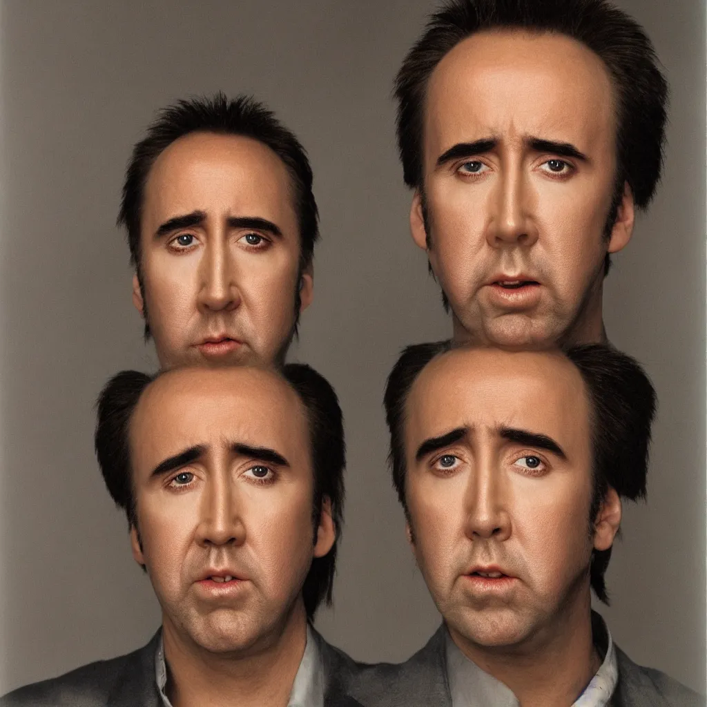 Prompt: nicolas cage headshot 1 9 9 9 photograph straight on color no eyebrows