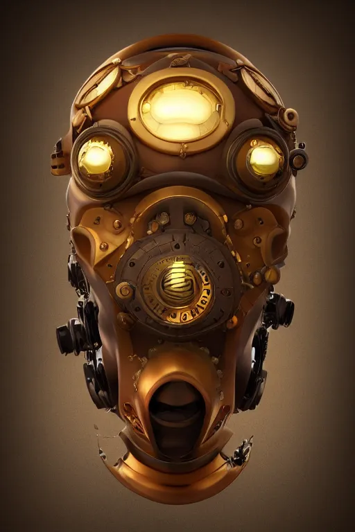 Image similar to steampunk mask minimalist fantasy art robot ninja helmet, global illumination ray tracing hdr fanart arstation by sung choi and eric pfeiffer and gabriel garza and casper konefal radiating a glowing aura