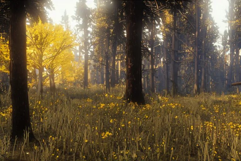 Image similar to An yellow ipe forest in Red Dead Redemption 2