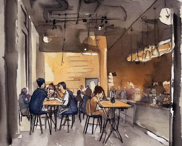 Image similar to a coffee shop watercolor illustration by dziuba evgeniya trending on artstation