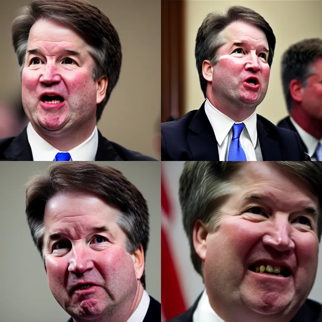 Prompt: brett kavanaugh, a grotesque disgusting moron, closeup