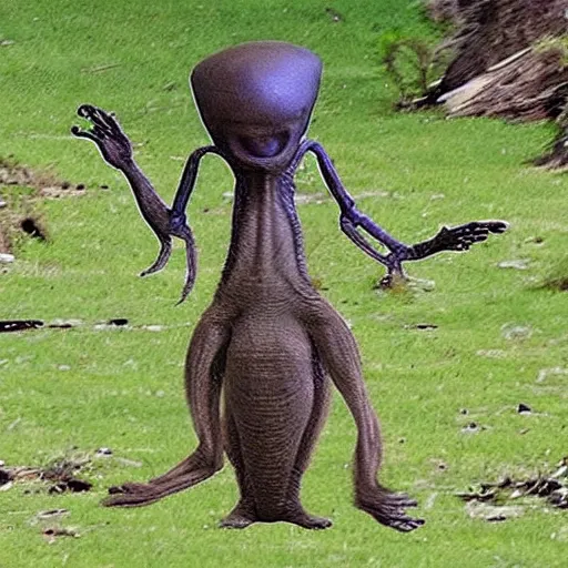 Prompt: “a unique alien creature caught on camera, uncanny, mind blowing”