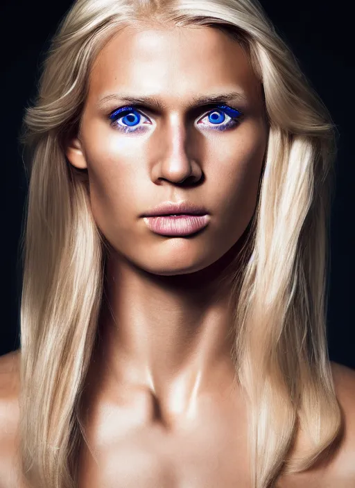 Prompt: Hasselblad X1D-50C, medium format, 8K, highly detailed, photographic extreme close-up face of a pretty girl with blond hair , Low key lighting, photographed by Erwin Olaf ,dark background, high quality,high contrast ,complementary colors ,Hasselblad X1D-50C, medium format, photo-realistic.