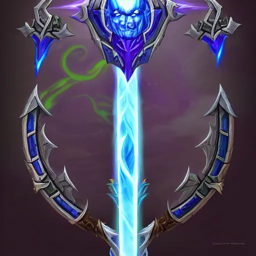 Image similar to bright weapon of warcraft blizzard wizard staff art, a spiral magical wizard staff. bright art masterpiece artstation. 8k, sharp high quality illustration in style of Jose Daniel Cabrera Pena and Leonid Kozienko, blue colored theme, concept art by Tooth Wu,