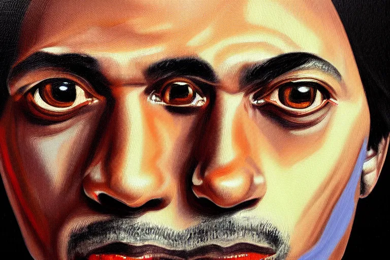 Image similar to frank the ai painter self portrait, detailed eyes, photorealistic