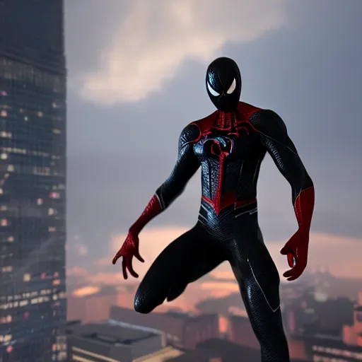 Image similar to a single venom and spider - man hybrid, dslr, cinematic, volumetric lighting, 8 k resolution, photorealistic