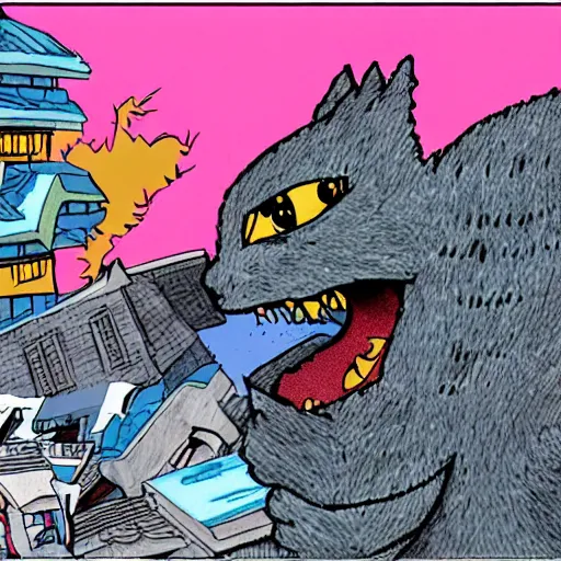 Image similar to kitty - godzilla destroying a city