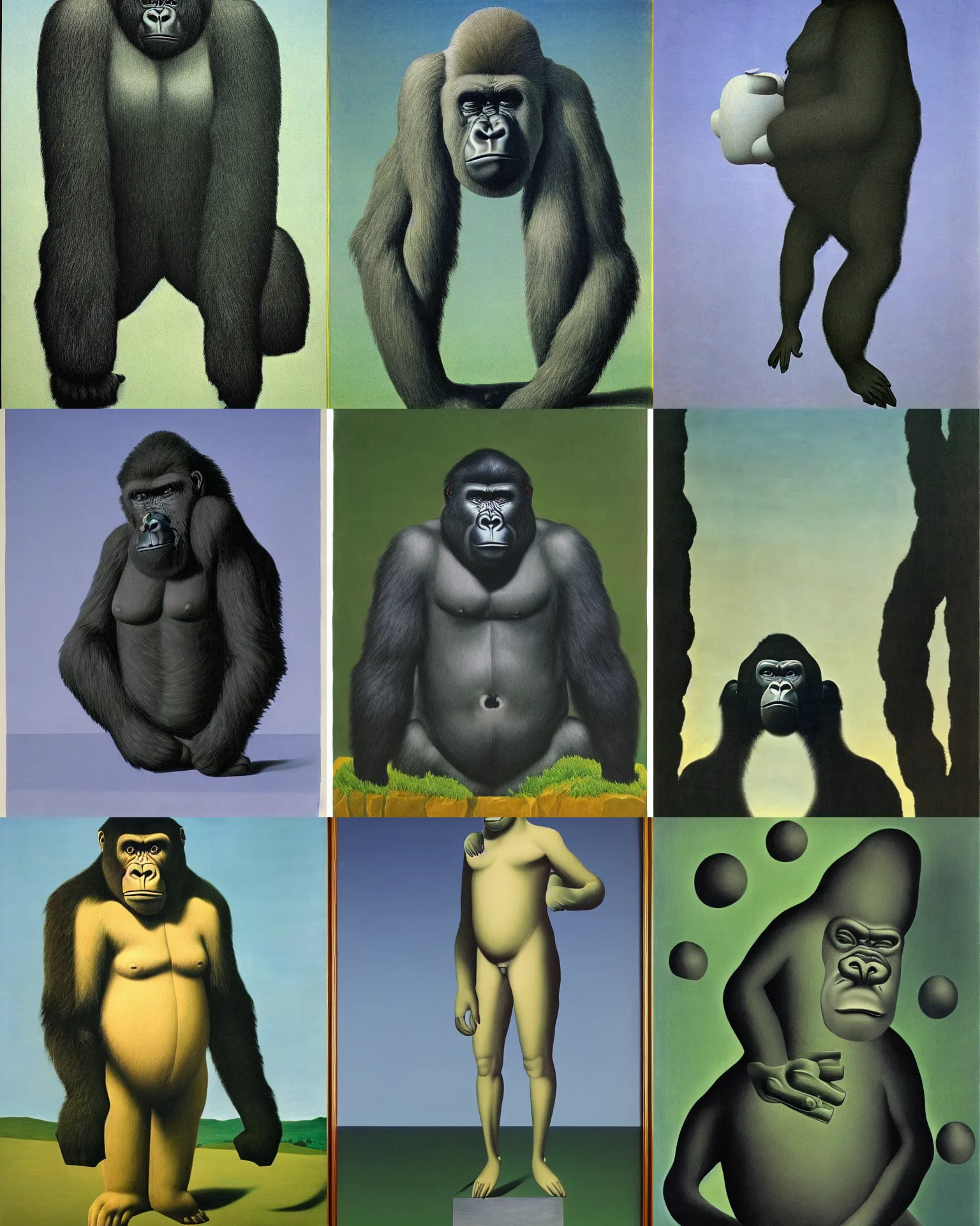 Prompt: the gorilla of man, by rene magritte
