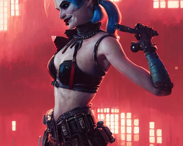 Image similar to highly detailed portrait of natalie portman as harley quinn, in batman : arkham knight, stephen bliss, unreal engine, fantasy art by greg rutkowski, loish, rhads, ferdinand knab, makoto shinkai and lois van baarle, ilya kuvshinov, rossdraws, tom bagshaw, global illumination, radiant light, detailed and intricate environment