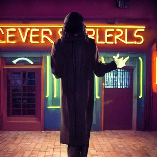 Prompt: Severus Snape dances in a bar, neon light, realistic, full body, very detailed, super realistic