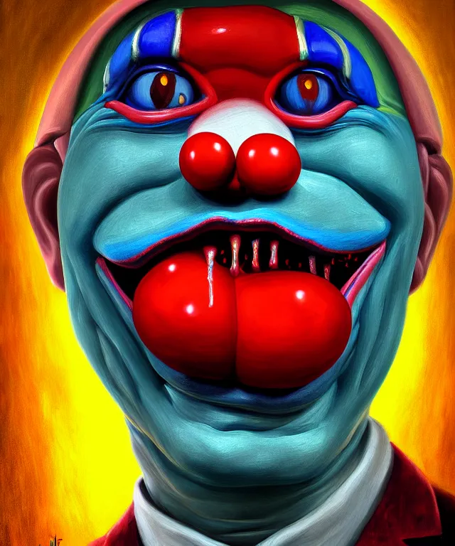 Image similar to a portrait painting of a clown, polycount, surrealism, surrealist, lovecraftian, cosmic horror, high detail