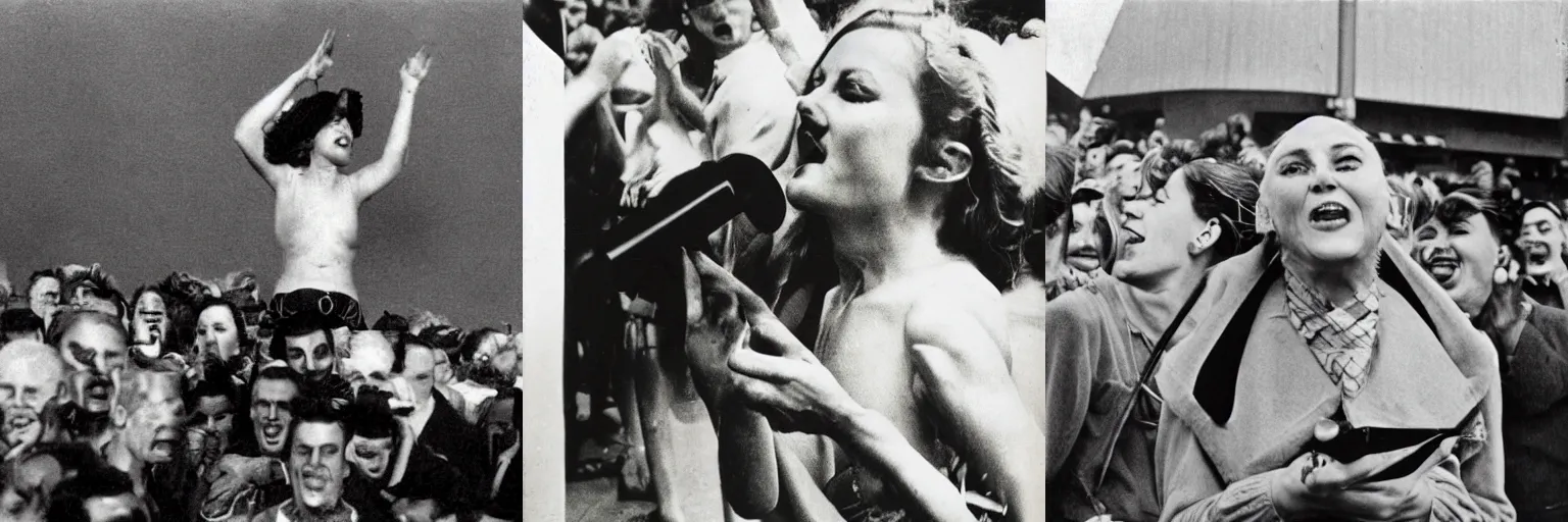 Prompt: A photo of a beautiful woman shouting by Alexander Rodchenko