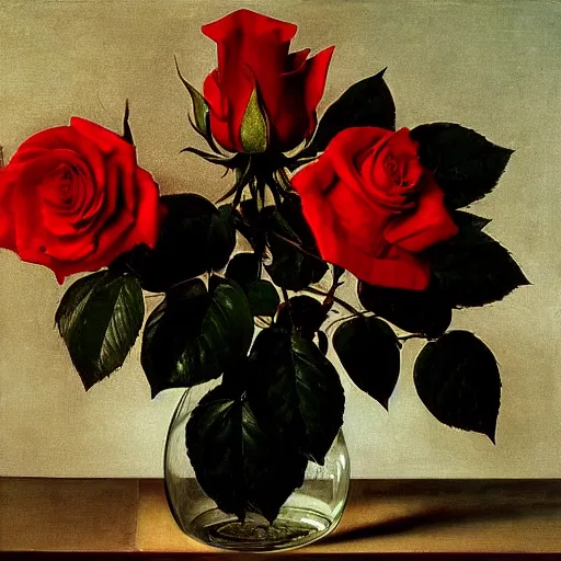 Image similar to red rose, caravaggio