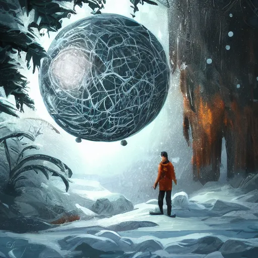 Prompt: Winter sphere in thd middle of the jungle, 8k, detailed, concept art, trending on artstation