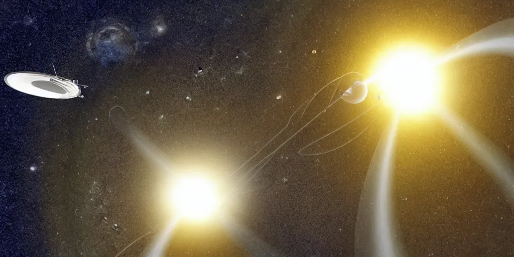 Image similar to “a light sail probe enters a solar system carrying a dead alien. The probe is from an isolated star in a thick dust cloud”
