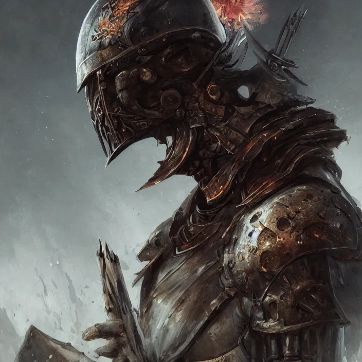 Image similar to beautiful illustrated portrait of the the undead legionnaire (Dark Souls 3), painted, 4k artwork, trending on artstation, octane render, art by artgerm and greg rutkowski and alphonse mucha and craig mullins and James Jean and Andrei Riabovitchev and Marc Simonetti and peter mohrbacher