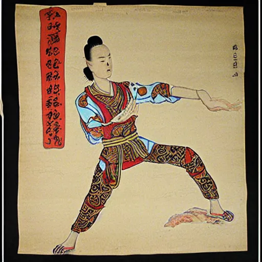 Image similar to yi jin jing posture in huang di nei jing chinese medical kung fu diagram, old manuscript, ancient information