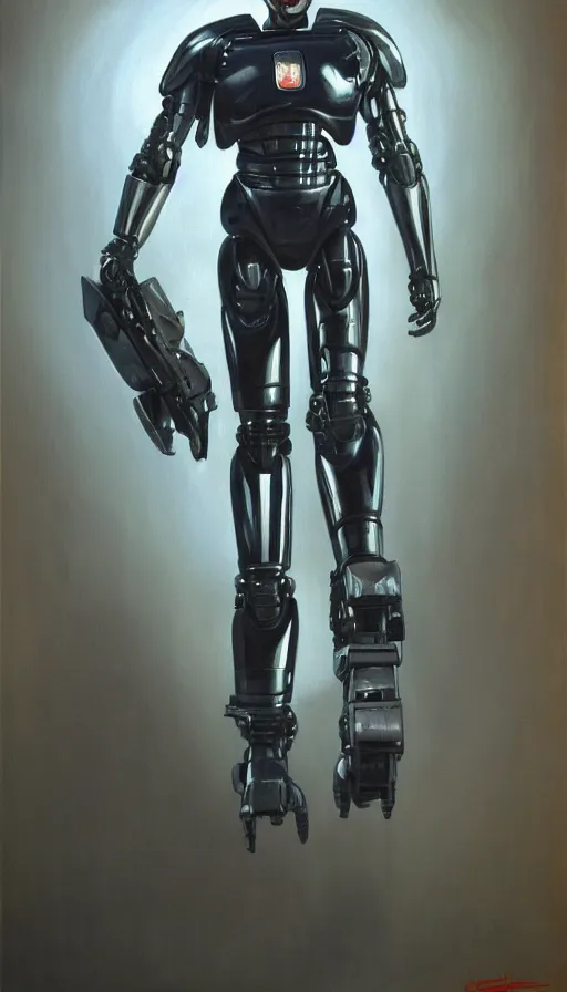 Image similar to robocop, oil painting, rim lighting, by jeff smith