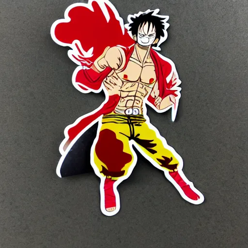 Prompt: die cut sticker, luffy gear 5, splatter paint