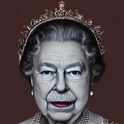 Prompt: queen elizabeth, realistic, 8 k, extremely detailed, cgi, trending on artstation, hyper - realistic render, by greg rutkowski