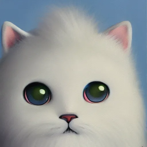 Image similar to oil painting of cute curly fluffy white furred creature, by Hayao Miyazaki