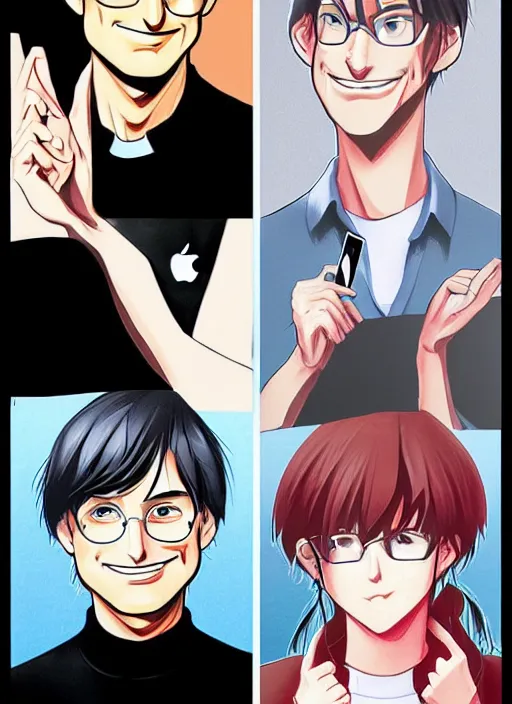 Prompt: steve jobs revealing the iphone as a manga, color, artstation trending