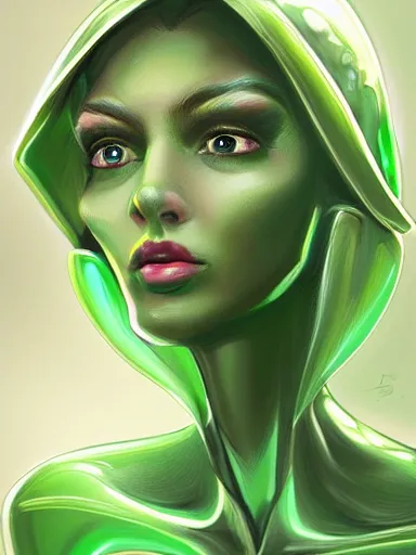 Image similar to green alien girl, portrait, digital painting, elegant, beautiful, highly detailed, artstation, concept art