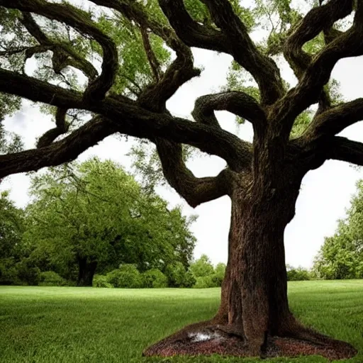 Image similar to an oak tree growing out of a person in a nursing home