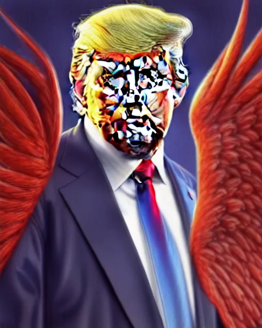 Image similar to donald trump with wings, confident pose, pixie character, video game genshin impact, cell shaded anime intricate, elegant, sharp focus, illustration, highly detailed, concept art, matte, magali villeneuve, artgerm, anime, trending on artstation