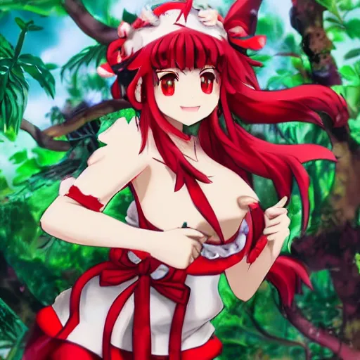 Prompt: reimu in the jungle