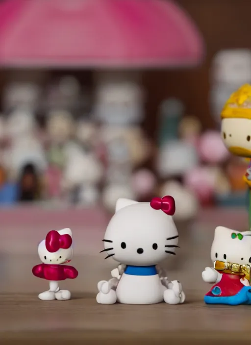 Prompt: product photography of a claymation action figure joe rogan hello kitty, depth of field, zeiss lens, detailed, centered, by erwin olaf, joop geesink, wes anderson, breathtaking, 8 k resolution, extremely detailed, beautiful, establishing shot, realistic materials, hyperrealistic