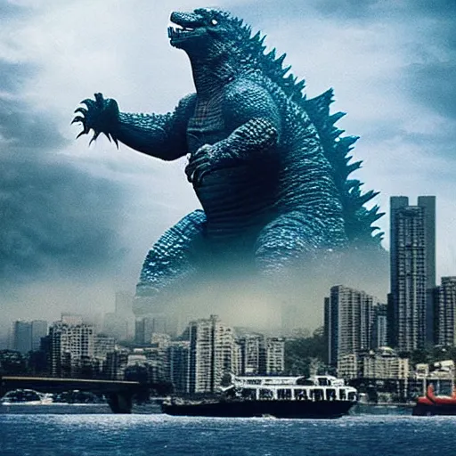 Image similar to godzilla in mumbai, film still, hyper realistic