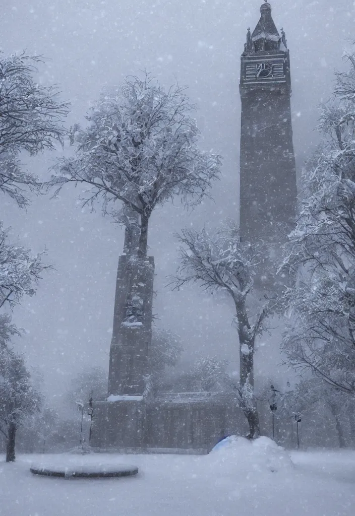 Image similar to arusha's clock tower covered in snow fantasy, trending on artstation, digital art.